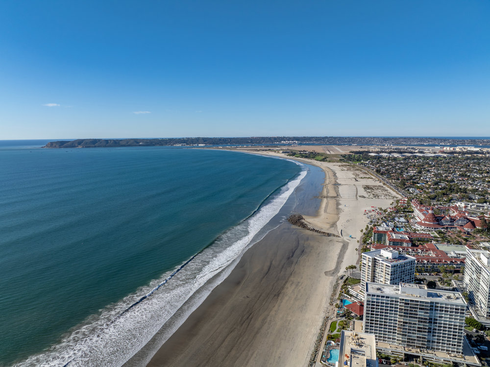 Aerial view of Coronado beach and coastline